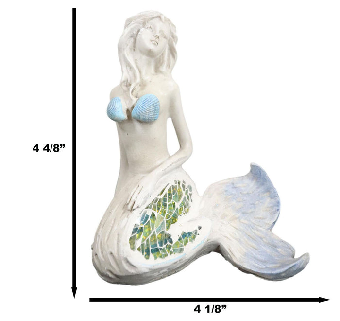 Ebros Gift Sitting Baby Blue Mermaid Statue Decor With Mosaic Crushed Glass Tail 4.75"H