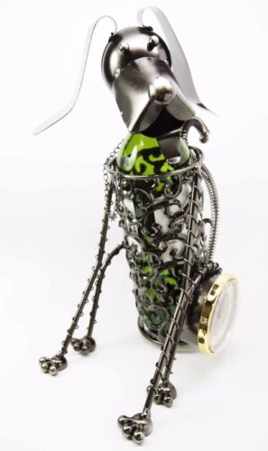 Ebros Gift Sitting Beagle Dog Hand Made Metal Wine Bottle Holder Caddy With Analog Clock
