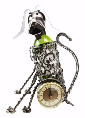 ebros gift Sitting Beagle Dog Hand Made Metal Wine Bottle Holder Caddy With Analog Clock