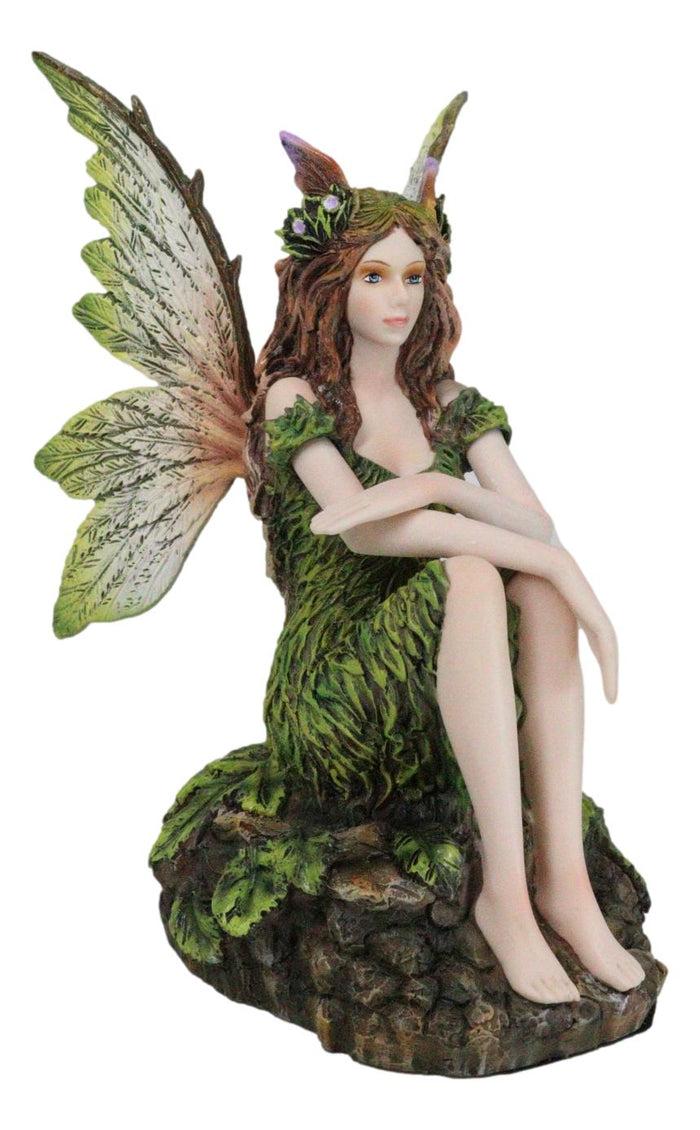 ebros gift Sitting Pretty Tribal Elf Pixie Earth Fairy in Green Foliage Dress Figurine