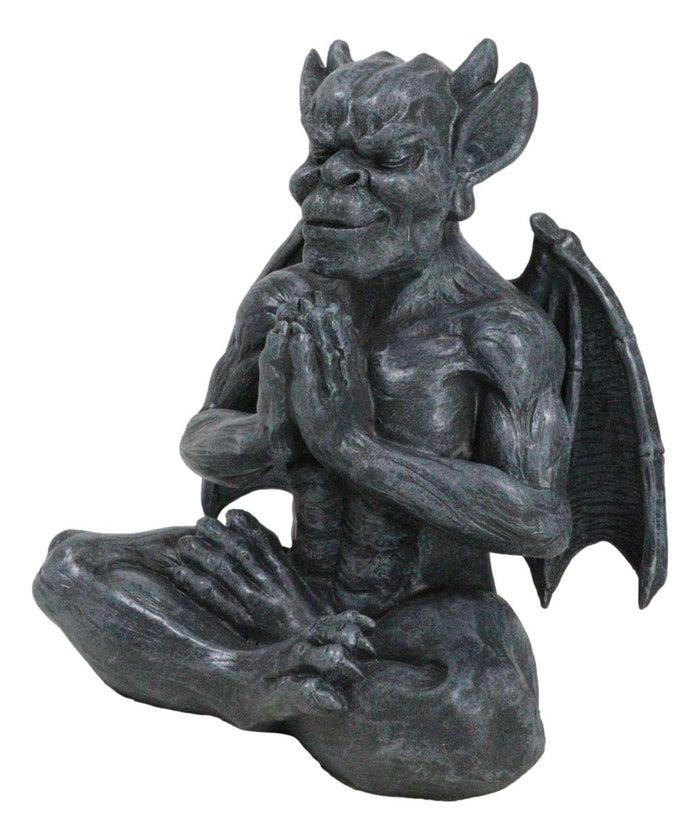 Ebros Gift Sitting Stoic Horned Gargoyle With Wings In Yoga Meditation Lotus Pose Figurine