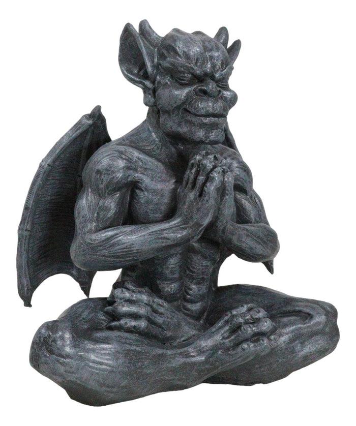 Ebros Gift Sitting Stoic Horned Gargoyle With Wings In Yoga Meditation Lotus Pose Figurine