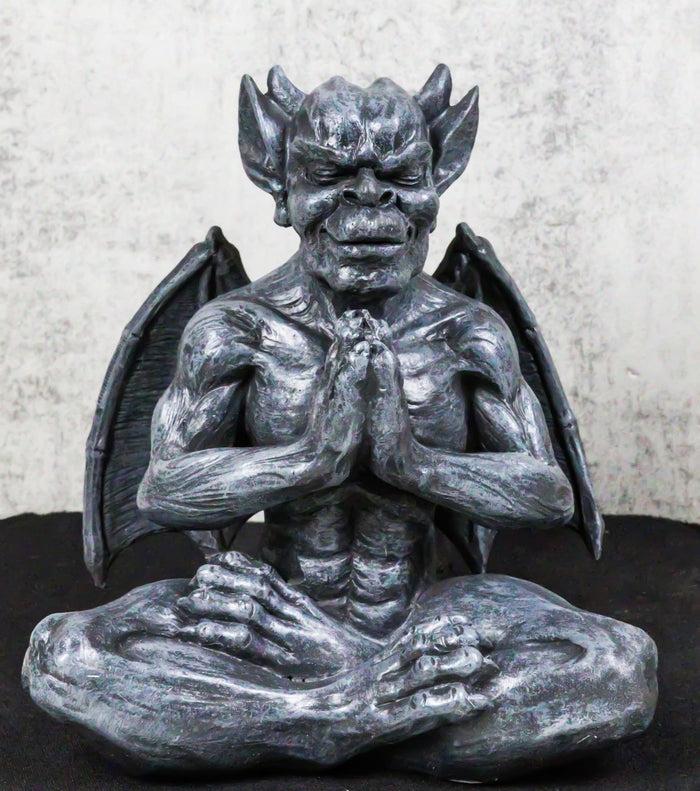 ebros gift Sitting Stoic Horned Gargoyle With Wings In Yoga Meditation Lotus Pose Figurine