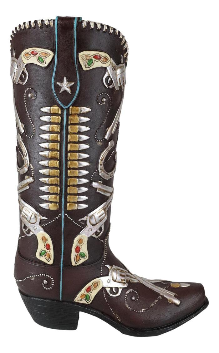 Ebros Gift Six Shooter Pistols And Bullets Cowboy Boot Decorative Vase Planter Figurine