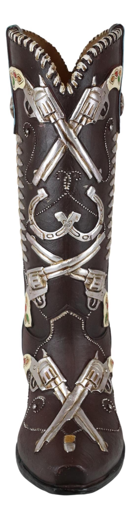Ebros Gift Six Shooter Pistols And Bullets Cowboy Boot Decorative Vase Planter Figurine