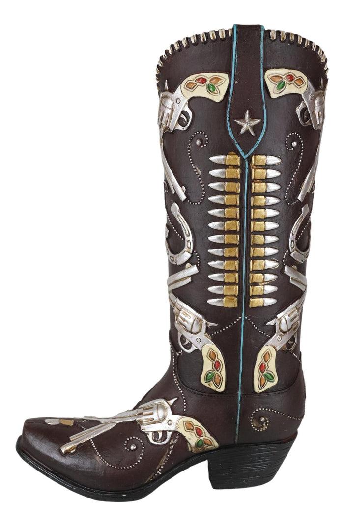 Ebros Gift Six Shooter Pistols And Bullets Cowboy Boot Decorative Vase Planter Figurine