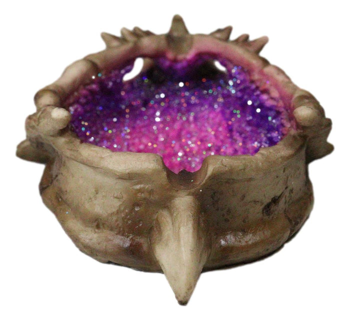 Ebros Gift Skeletal Bone Dragon Skull With Purple Faux Quartz Crystals Geode Trinket Dish