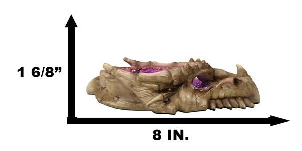 Ebros Gift Skeletal Bone Dragon Skull With Purple Faux Quartz Crystals Geode Trinket Dish