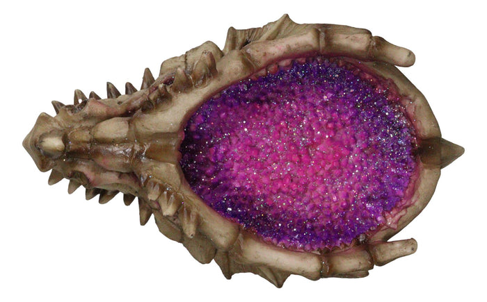 Ebros Gift Skeletal Bone Dragon Skull With Purple Faux Quartz Crystals Geode Trinket Dish