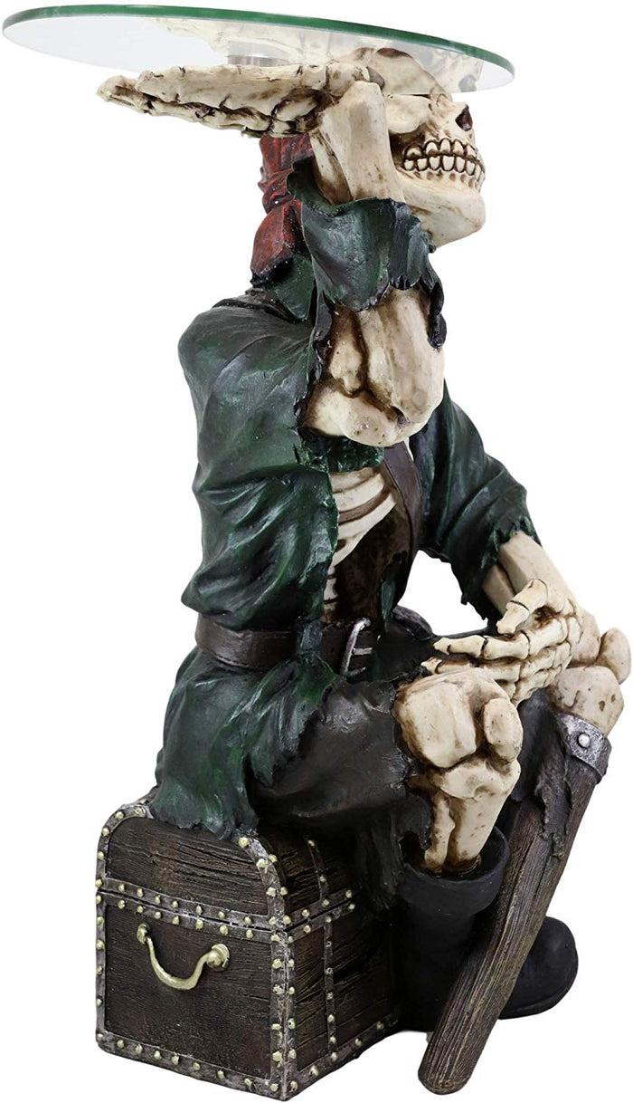 Ebros Gift Skeleton Pirate Buccaneer Sitting On Treasure Box Side Table And Wine Holder