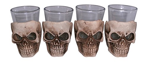 Ebros Gift Skull Shot Glass Set Of 4 Shot Glasses Great For Whiskey Vodka Tequila Or Scotch