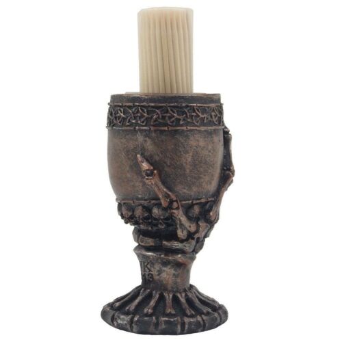 Ebros Gift Skull Skeleton Grip Of Death Chalice Goblet Bronzed Toothpick Holder