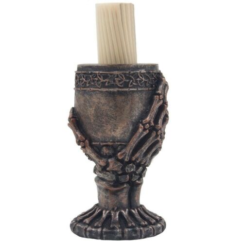 ebros gift Skull Skeleton Grip Of Death Chalice Goblet Bronzed Toothpick Holder