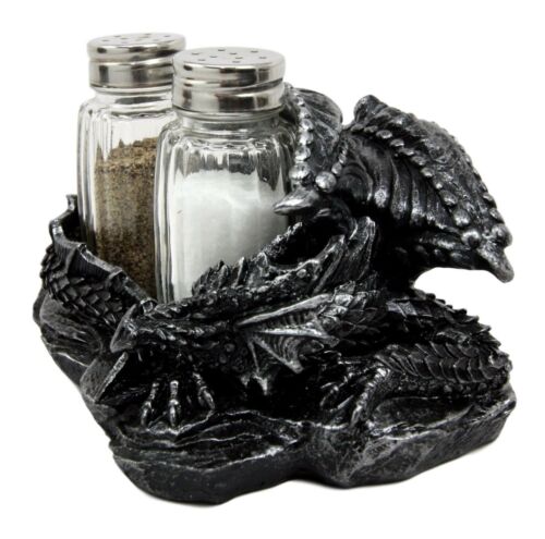 Ebros Gift Sleeping Dragon Glass Salt And Pepper Shaker Set With Decorative Holder Display