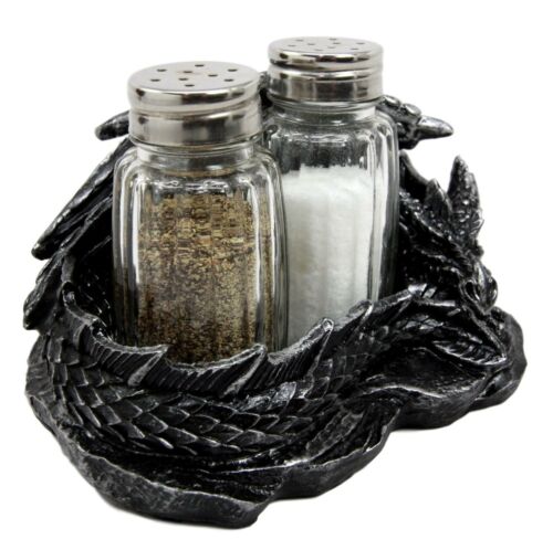 Ebros Gift Sleeping Dragon Glass Salt And Pepper Shaker Set With Decorative Holder Display