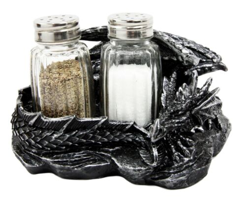 Ebros Gift Sleeping Dragon Glass Salt And Pepper Shaker Set With Decorative Holder Display