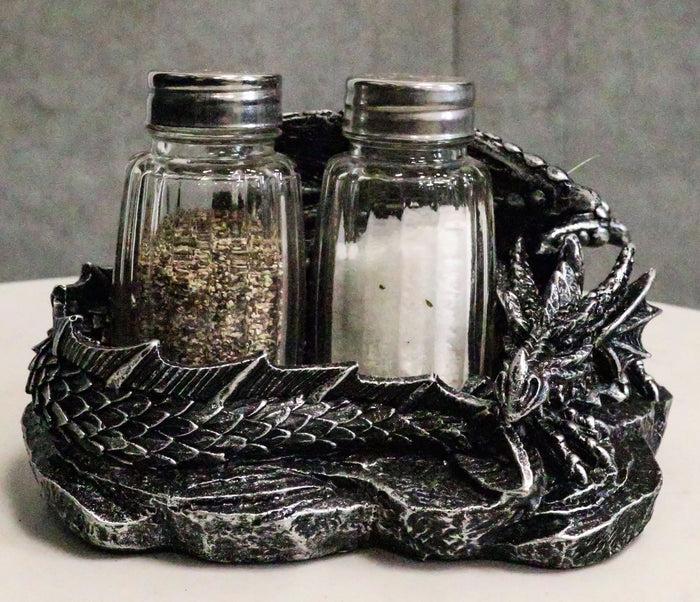 ebros gift Sleeping Dragon Glass Salt and Pepper Shaker Set with Decorative Holder Display
