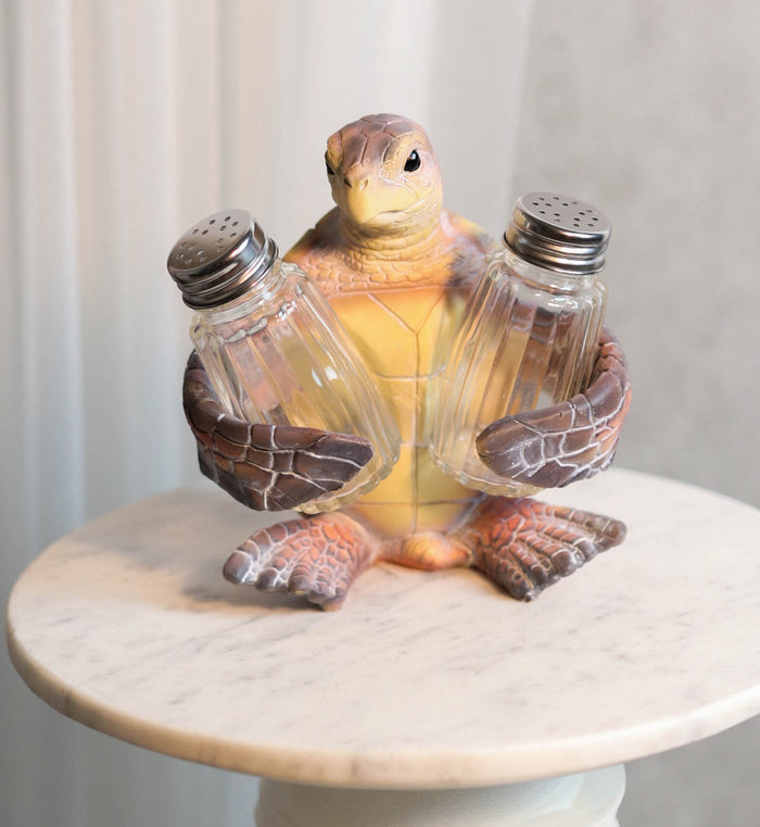 ebros gift Slowly Seasoned Nautical Ocean Sea Turtle Salt Pepper Shakers Holder Figurine