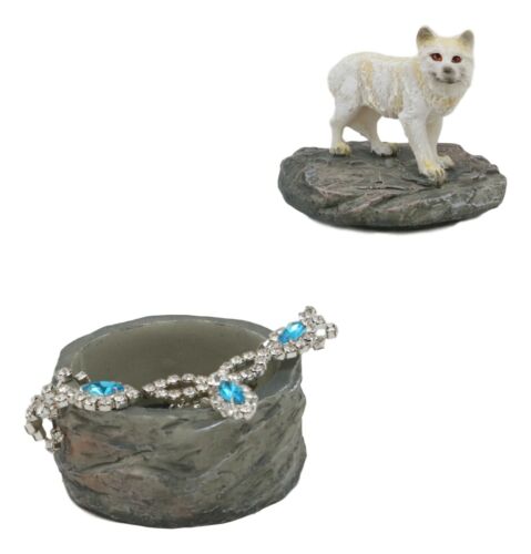 Ebros Gift Small Albino White Wolf Rounded Jewelry Decorative Box Figurine Decor
