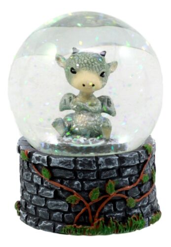 Ebros Gift Small Collectible Whimsical Sulky Baby Dragon Water Globe Figurine With Glitters