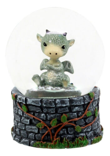 Ebros Gift Small Collectible Whimsical Sulky Baby Dragon Water Globe Figurine With Glitters