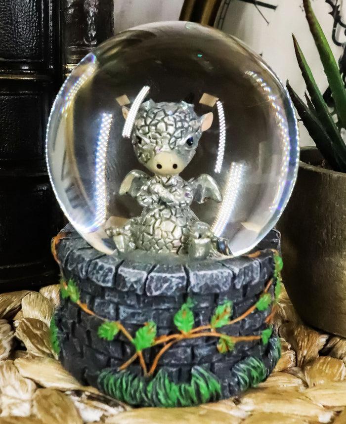 ebros gift Small Collectible Whimsical Sulky Baby Dragon Water Globe Figurine With Glitters