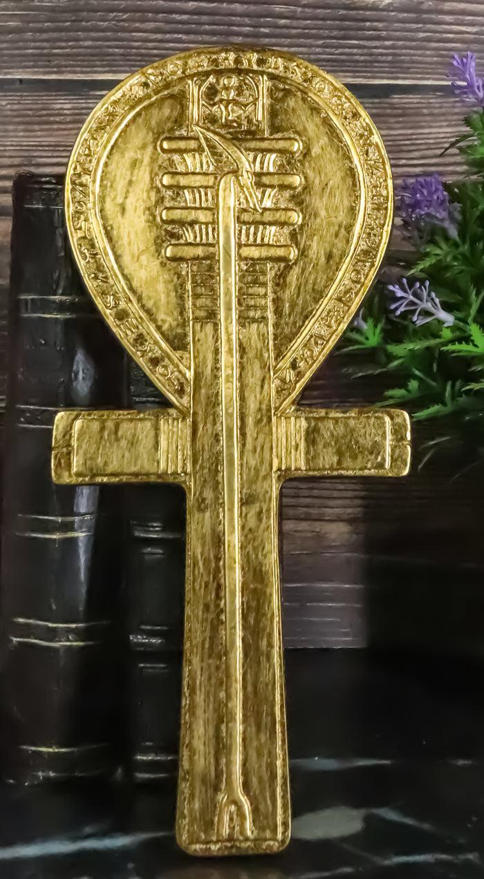 Ebros Gift Small Crux Ansata Egyptian Golden Ankh Djed Hand Mirror Figurine 8.25"H New Age