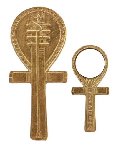 ebros gift Small Crux Ansata Egyptian Golden Ankh Djed Hand Mirror Figurine 8.25"H New Age