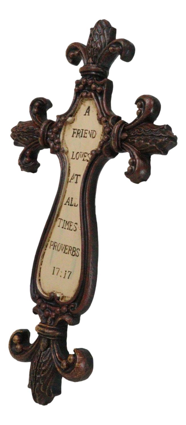Ebros Gift Small Fleur De Lis A Friend Loves At All Times Proverbs Faux Wooden Wall Cross