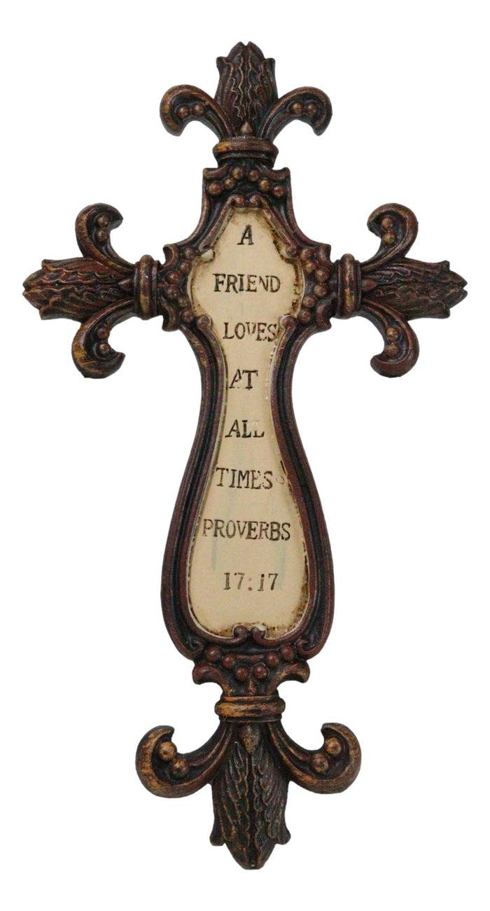 ebros gift Small Fleur De Lis A Friend Loves At All Times Proverbs Faux Wooden Wall Cross