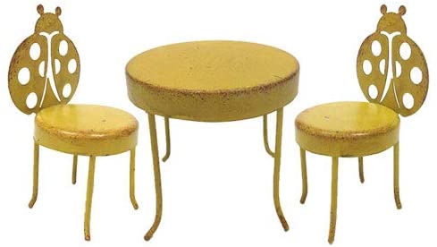 ebros gift Small Garden Metal Table and 2 Lady Bug Chairs Set Mini Fairy Garden Figurine