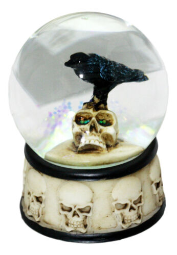 Ebros Gift Small Gothic Day Of The Dead Edgar Allan Poe Raven On Skull Glitter Water Globe