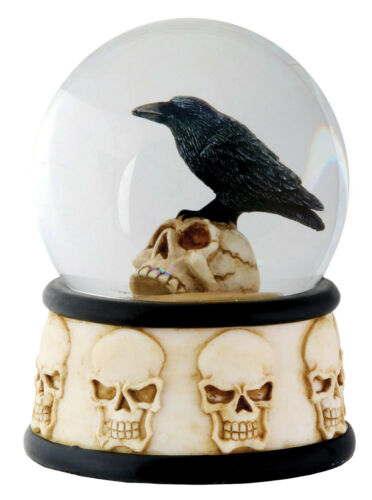 Ebros Gift Small Gothic Day Of The Dead Edgar Allan Poe Raven On Skull Glitter Water Globe