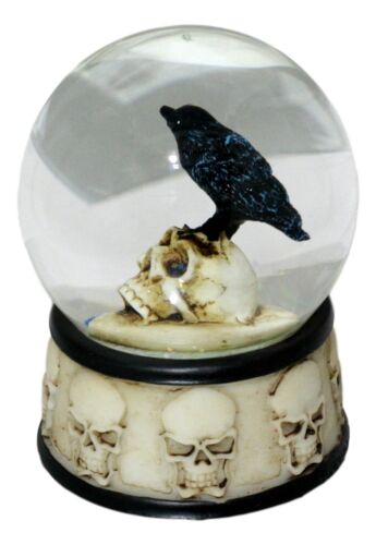 Ebros Gift Small Gothic Day Of The Dead Edgar Allan Poe Raven On Skull Glitter Water Globe