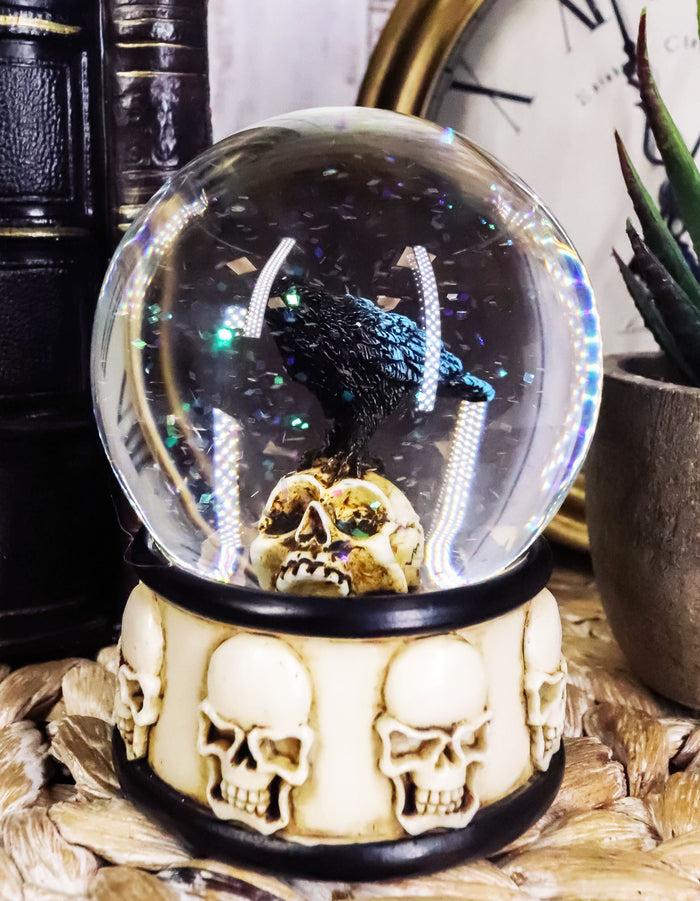 ebros gift Small Gothic Day Of The Dead Edgar Allan Poe Raven On Skull Glitter Water Globe