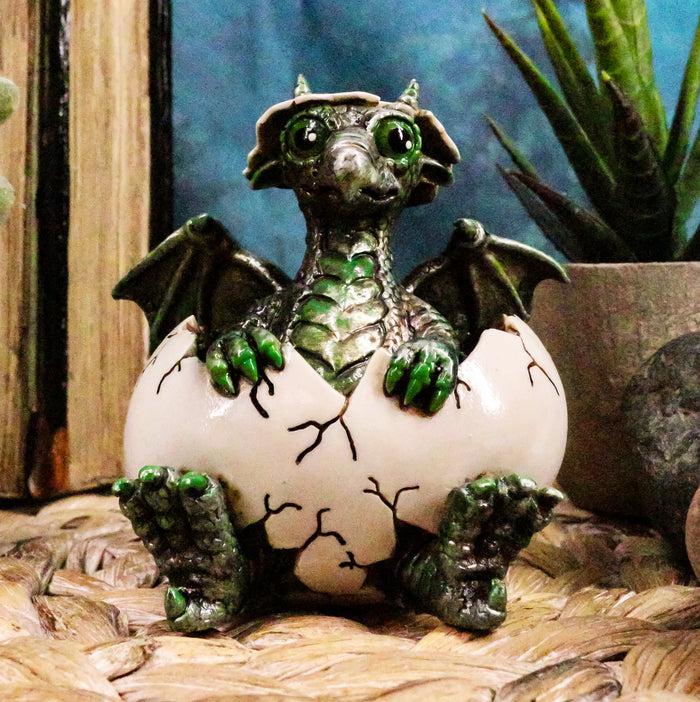 ebros gift Small Green Whimsical Dragon Baby Hatchling In Egg Statue Fantasy Dragon Egg