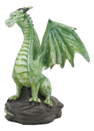 Ebros Gift Small Green Whimsical Dragon On Volcanic Rock Statue 4"Tall Prehistoric Dinosaur