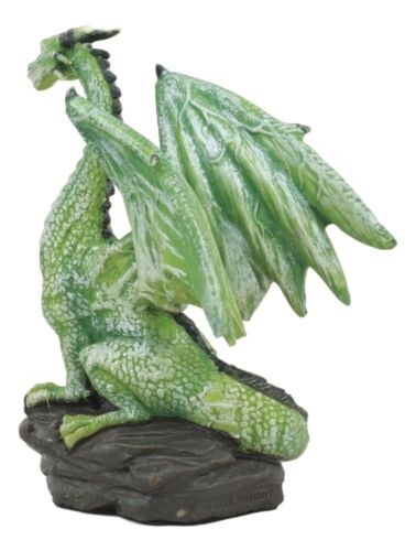 Ebros Gift Small Green Whimsical Dragon On Volcanic Rock Statue 4"Tall Prehistoric Dinosaur