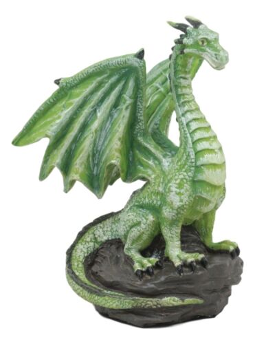ebros gift Small Green Whimsical Dragon On Volcanic Rock Statue 4"Tall Prehistoric Dinosaur