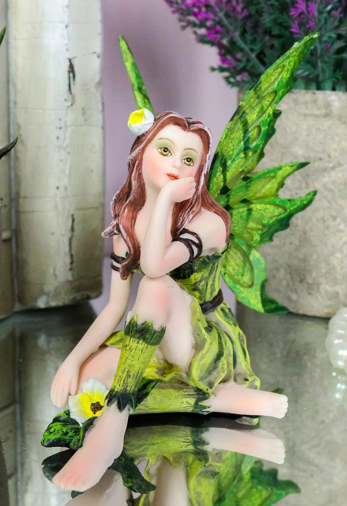 ebros gift Small Meadowland Tribal Green Barberry Flower Girl Fairy Daydreaming Figurine