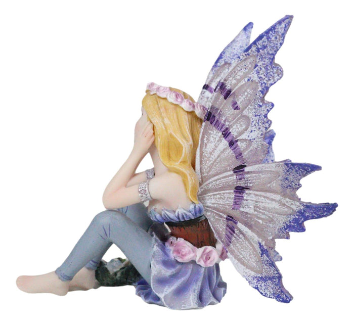 Ebros Gift Small Meadowland Tribal Purple Periwinkle Flower Girl Fairy Daydreaming Figurine