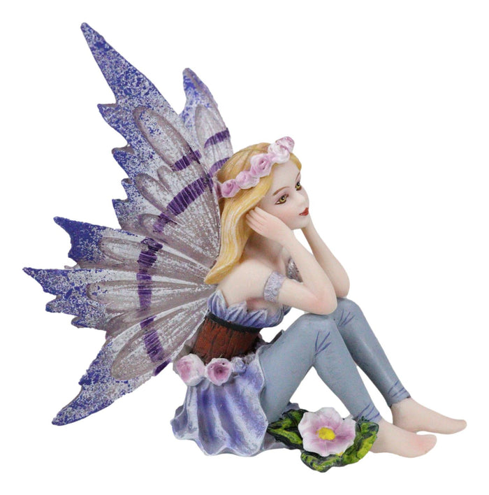 Ebros Gift Small Meadowland Tribal Purple Periwinkle Flower Girl Fairy Daydreaming Figurine