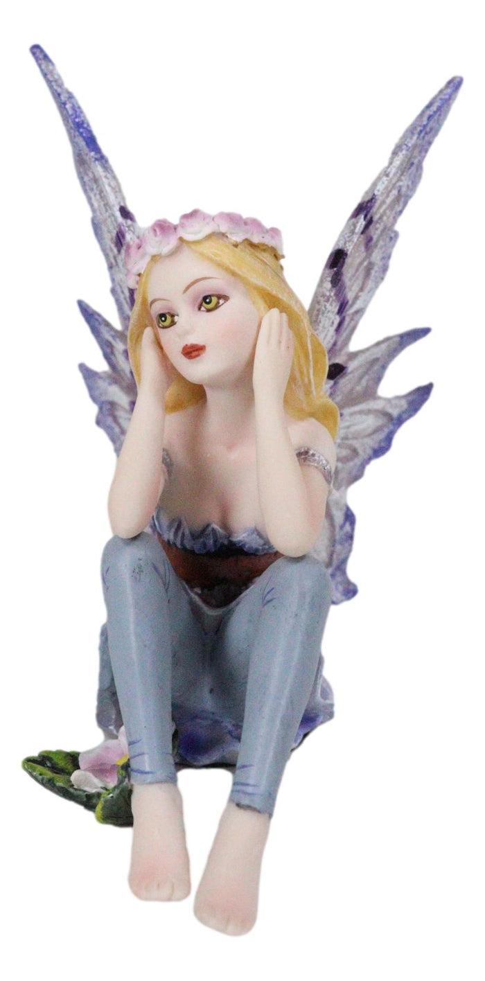 Ebros Gift Small Meadowland Tribal Purple Periwinkle Flower Girl Fairy Daydreaming Figurine