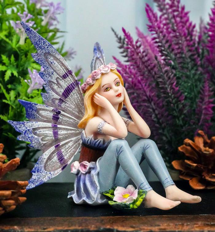 ebros gift Small Meadowland Tribal Purple Periwinkle Flower Girl Fairy Daydreaming Figurine