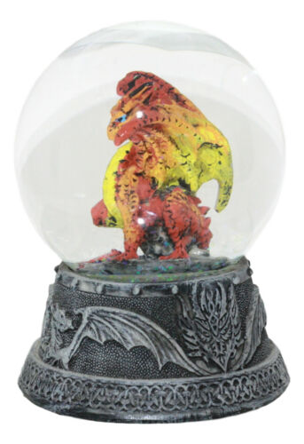 Ebros Gift Small Mythical Fire Lava Volcanic Hyperion Dragon Glitter Water Globe Figurine