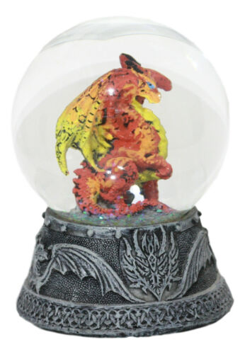 Ebros Gift Small Mythical Fire Lava Volcanic Hyperion Dragon Glitter Water Globe Figurine