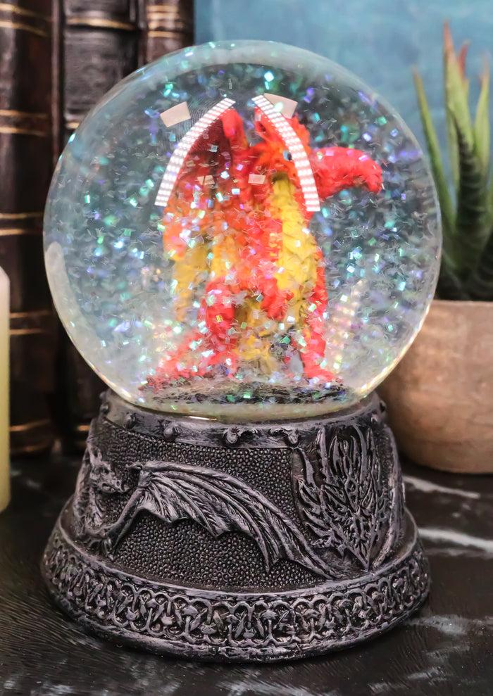 ebros gift Small Mythical Fire Lava Volcanic Hyperion Dragon Glitter Water Globe Figurine