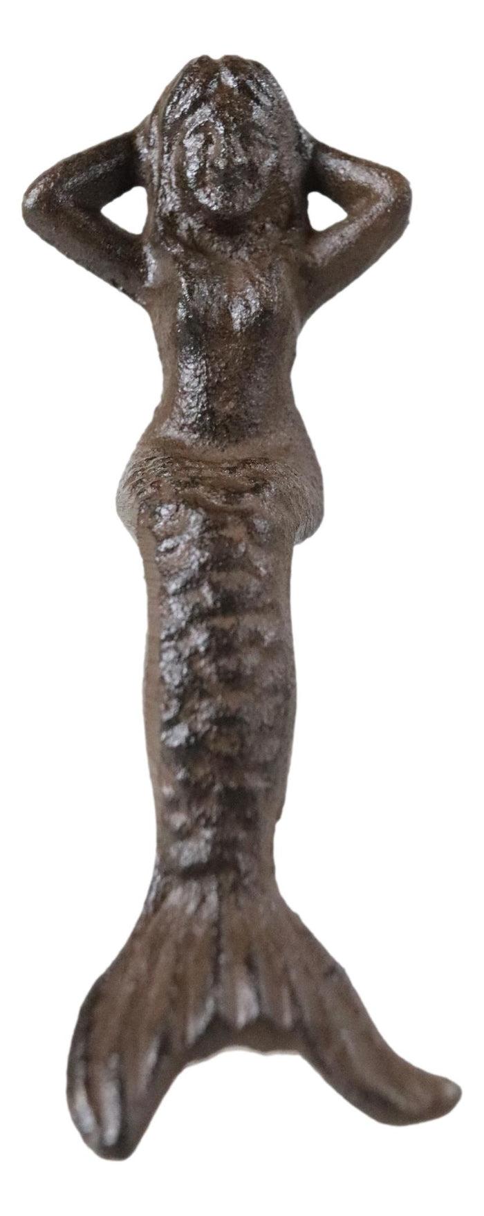 Ebros Gift Small Nautical Siren Mermaid Venus Making Up Hair Cast Iron Rustic Sculpture