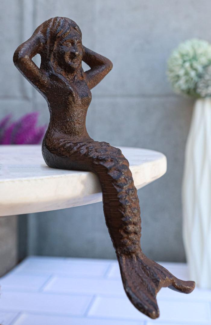 ebros gift Small Nautical Siren Mermaid Venus Making Up Hair Cast Iron Rustic Sculpture