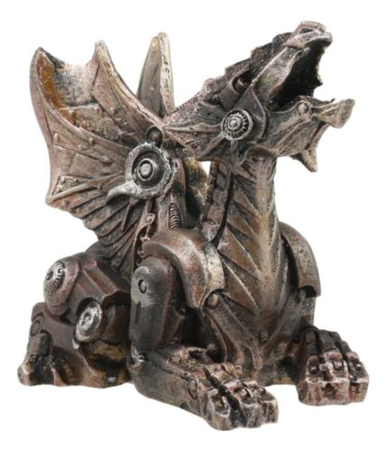 Ebros Gift Small Roaring Proton Steampunk Cyborg Dragon Statue Mechanical Robotic Dragon